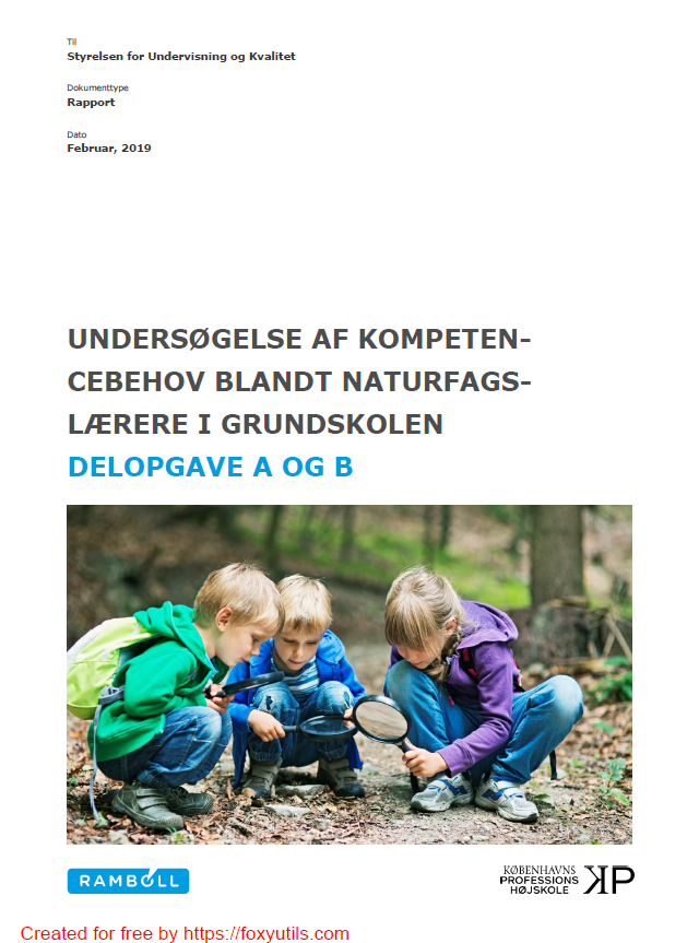 Forside til rapporten Undersøgelse af Kompetencebehov blandt naturfagslærere i grundskolen