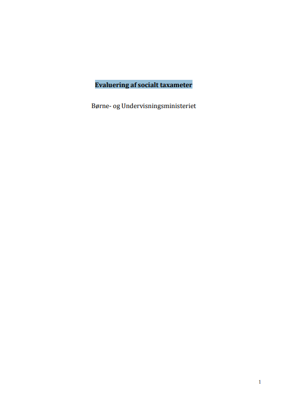 Forside til publikationen "Evaluering af socialt taxameter"